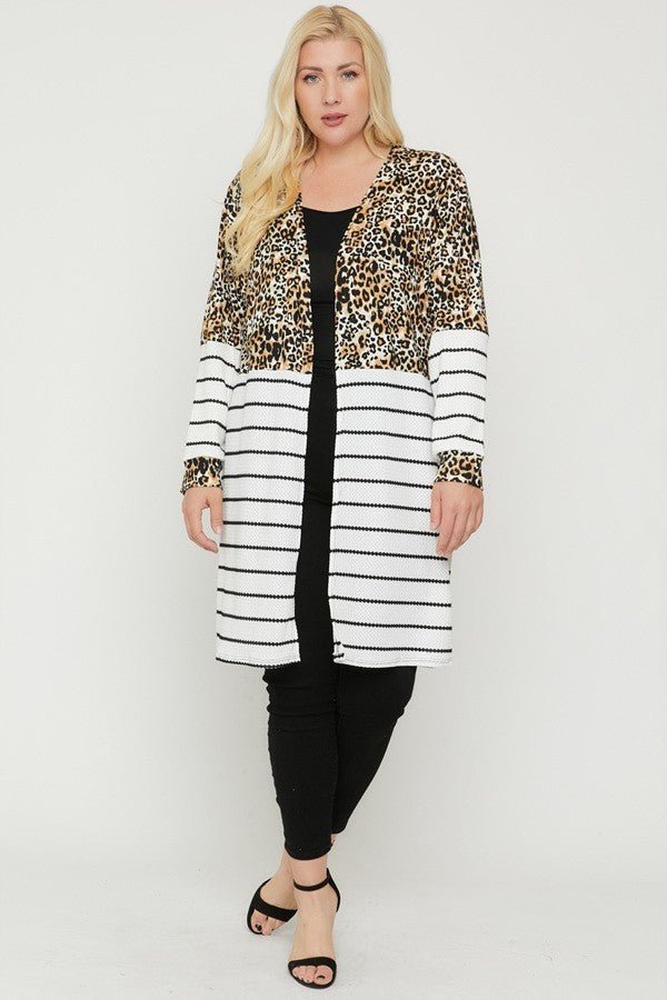 Long sleeves print-striped cardigan - Passion 4 Fashion USA