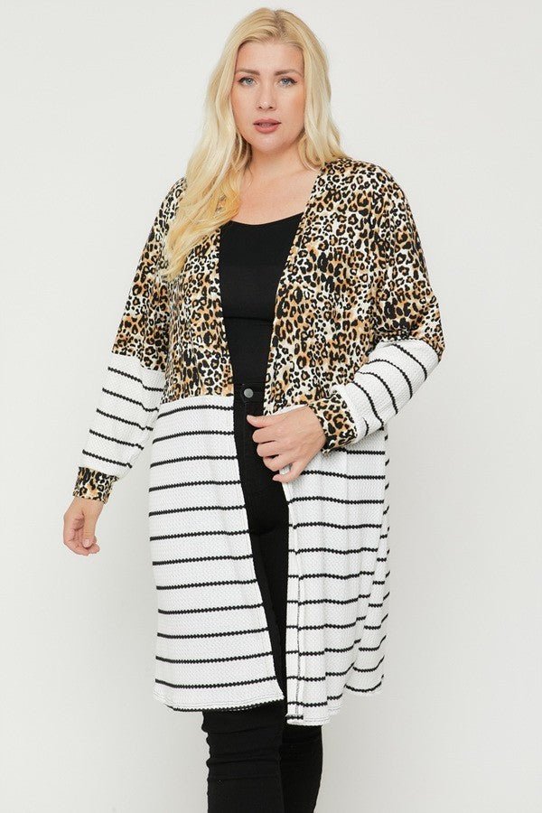 Long sleeves print-striped cardigan - Passion 4 Fashion USA