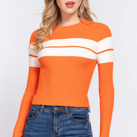 Long Slv Stripe Rib Sweater - Passion 4 Fashion USA