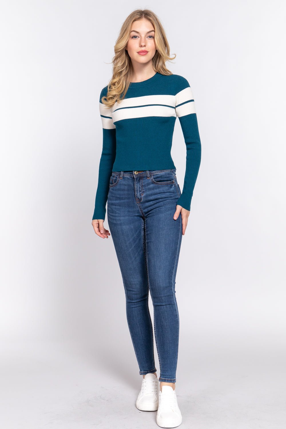 Long Slv Stripe Rib Sweater - Passion 4 Fashion USA