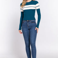 Long Slv Stripe Rib Sweater - Passion 4 Fashion USA