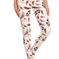 Long Yoga Style Banded Lined Leaf Printed Knit Legging With High Waist - Passion 4 Fashion USA