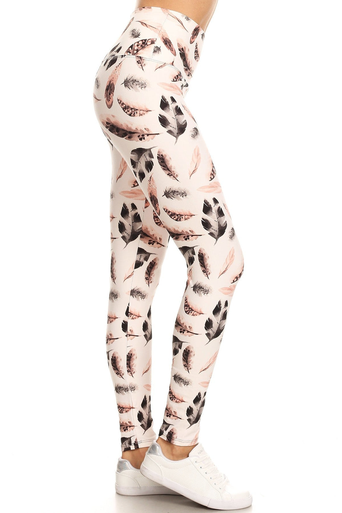 Long Yoga Style Banded Lined Leaf Printed Knit Legging With High Waist - Passion 4 Fashion USA