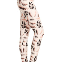 Long Yoga Style Banded Lined Leaf Printed Knit Legging With High Waist - Passion 4 Fashion USA