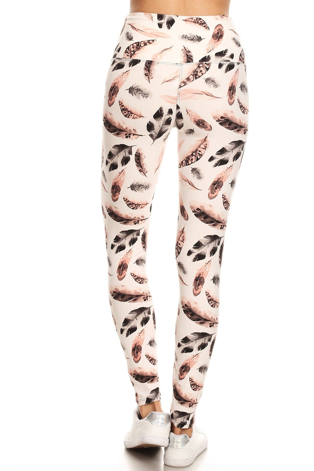 Long Yoga Style Banded Lined Leaf Printed Knit Legging With High Waist - Passion 4 Fashion USA