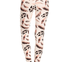 Long Yoga Style Banded Lined Leaf Printed Knit Legging With High Waist - Passion 4 Fashion USA