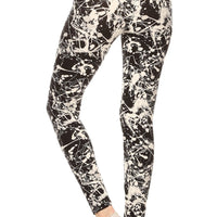 Long Yoga Style Banded Lined Paint Splatters Printed Knit Legging With High Waist - Passion 4 Fashion USA