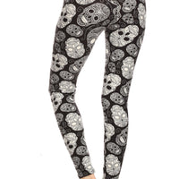 Long Yoga Style Banded Lined Skull Printed Knit Legging With High Waist - Passion 4 Fashion USA