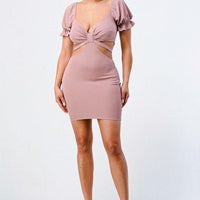 Lux Side Cutout W/ Back Tie Detail Bodycon Dress - Passion 4 Fashion USA
