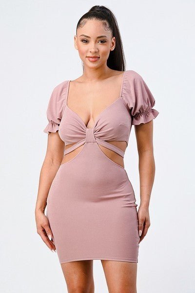 Lux Side Cutout W/ Back Tie Detail Bodycon Dress - Passion 4 Fashion USA
