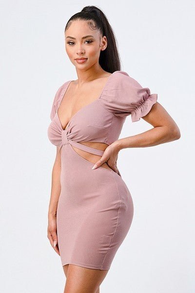 Lux Side Cutout W/ Back Tie Detail Bodycon Dress - Passion 4 Fashion USA