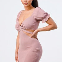 Lux Side Cutout W/ Back Tie Detail Bodycon Dress - Passion 4 Fashion USA