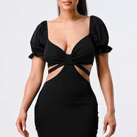 Lux Side Cutout W/ Back Tie Detail Bodycon Dress - Passion 4 Fashion USA