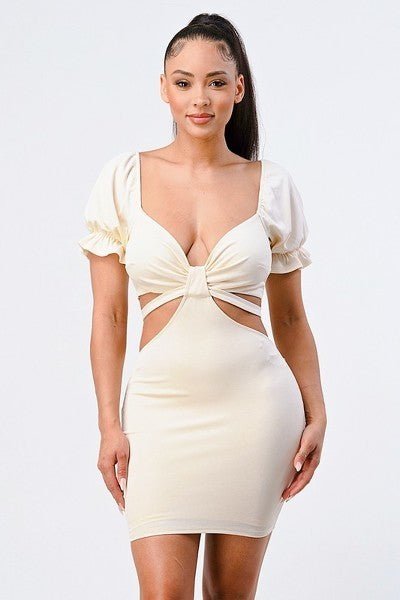 Lux Side Cutout W/ Back Tie Detail Bodycon Dress - Passion 4 Fashion USA