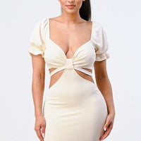 Lux Side Cutout W/ Back Tie Detail Bodycon Dress - Passion 4 Fashion USA