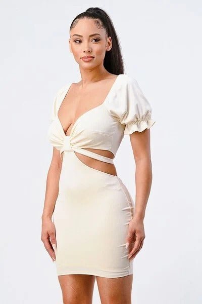 Lux Side Cutout W/ Back Tie Detail Bodycon Dress - Passion 4 Fashion USA
