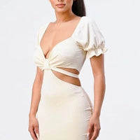 Lux Side Cutout W/ Back Tie Detail Bodycon Dress - Passion 4 Fashion USA