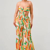 Luxe geo print satin bra top and palazzo jumpsuit - Passion 4 Fashion USA