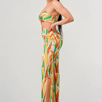 Luxe geo print satin bra top and palazzo jumpsuit - Passion 4 Fashion USA