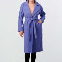 Luxe Wool Waist Tie Side Pockets Midi Length Coat - Passion 4 Fashion USA