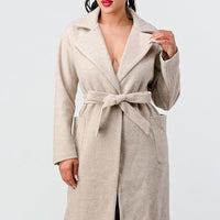 Luxe Wool Waist Tie Side Pockets Midi Length Coat - Passion 4 Fashion USA