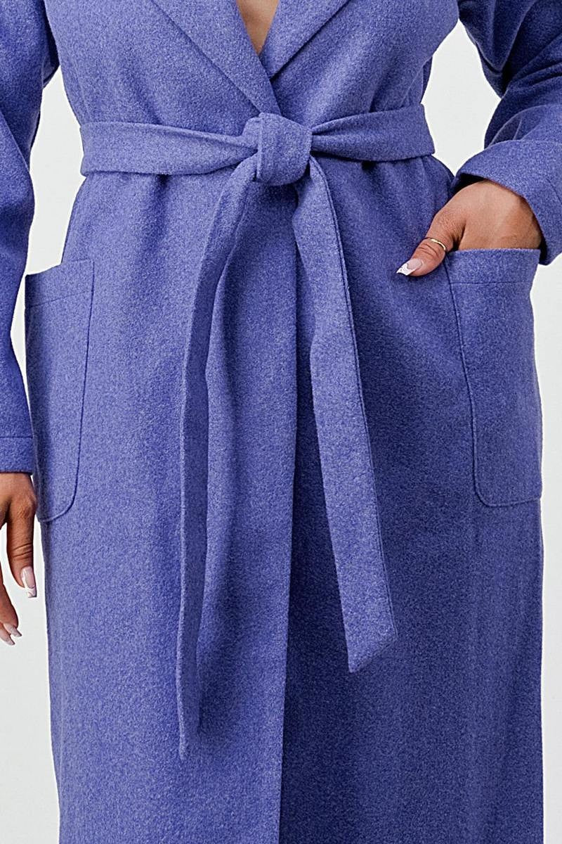 Luxe Wool Waist Tie Side Pockets Midi Length Coat - Passion 4 Fashion USA