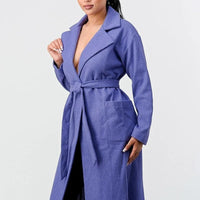 Luxe Wool Waist Tie Side Pockets Midi Length Coat - Passion 4 Fashion USA