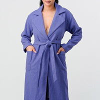 Luxe Wool Waist Tie Side Pockets Midi Length Coat - Passion 4 Fashion USA