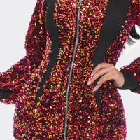 Midi 2 Way Zip Up Sequin Contrast Dress - Passion 4 Fashion USA