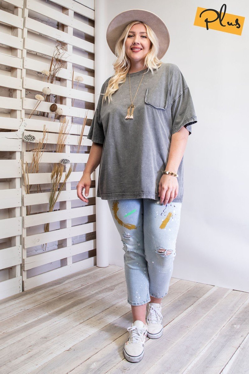 Mineral Washed Cotton Jersey Boxy Tunic - Passion 4 Fashion USA