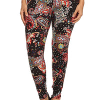 Multi-color Paisley Print, Banded, Full Length Leggings In A Fitted Style With A High Waisted - Passion 4 Fashion USA