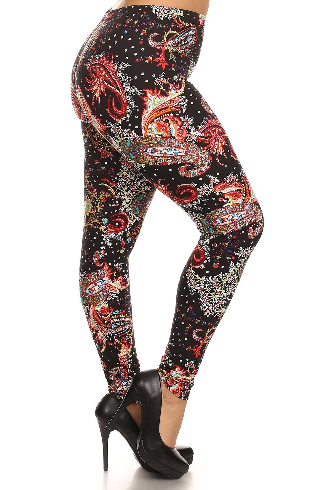 Multi-color Paisley Print, Banded, Full Length Leggings In A Fitted Style With A High Waisted - Passion 4 Fashion USA