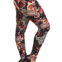 Multi-color Paisley Print, Banded, Full Length Leggings In A Fitted Style With A High Waisted - Passion 4 Fashion USA