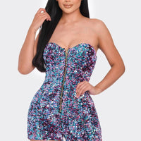 Multi Sequins Tube Top Romper - Passion 4 Fashion USA