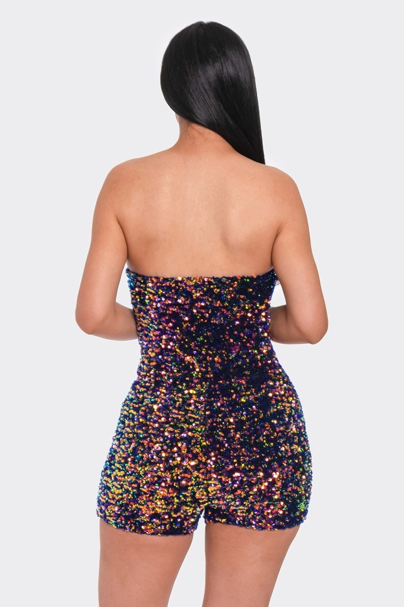 Multi Sequins Tube Top Romper - Passion 4 Fashion USA