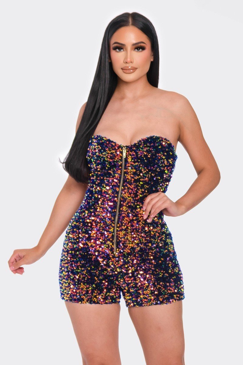 Multi Sequins Tube Top Romper - Passion 4 Fashion USA