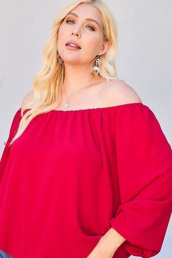 Off Shoulder Long Bubble Sleeve Solid Top - Passion 4 Fashion USA