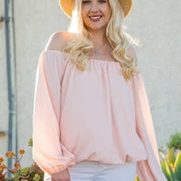 Off Shoulder Long Bubble Sleeve Solid Top - Passion 4 Fashion USA