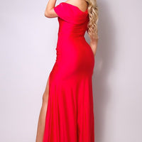 One Shoulder Draped Side Slit Maxi Dress - Passion 4 Fashion USA