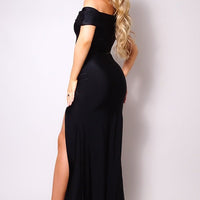 One Shoulder Draped Side Slit Maxi Dress - Passion 4 Fashion USA