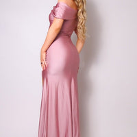 One Shoulder Draped Side Slit Maxi Dress - Passion 4 Fashion USA