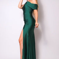 One Shoulder Draped Side Slit Maxi Dress - Passion 4 Fashion USA