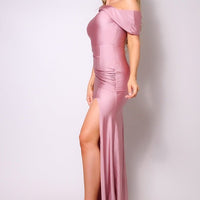 One Shoulder Draped Side Slit Maxi Dress - Passion 4 Fashion USA