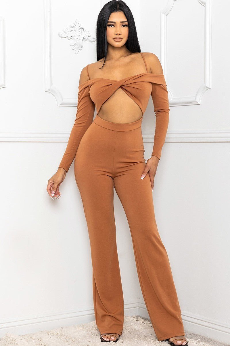 Open Shoulder Cutout Detail Jumpsuit - Passion 4 Fashion USA