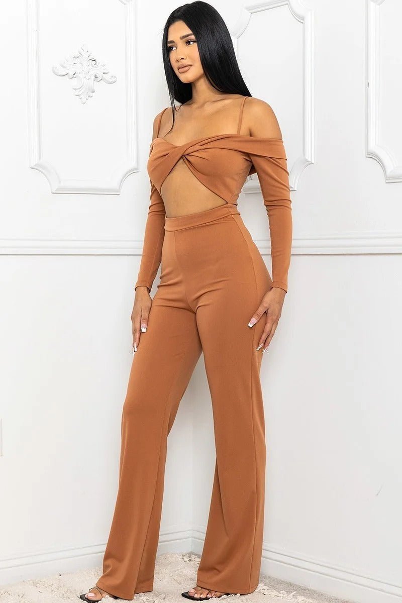 Open Shoulder Cutout Detail Jumpsuit - Passion 4 Fashion USA