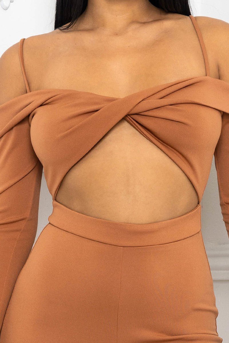 Open Shoulder Cutout Detail Jumpsuit - Passion 4 Fashion USA