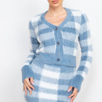 Plaid Button-front Cropped Sweater Cardigan - Passion 4 Fashion USA