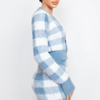 Plaid Button-front Cropped Sweater Cardigan - Passion 4 Fashion USA