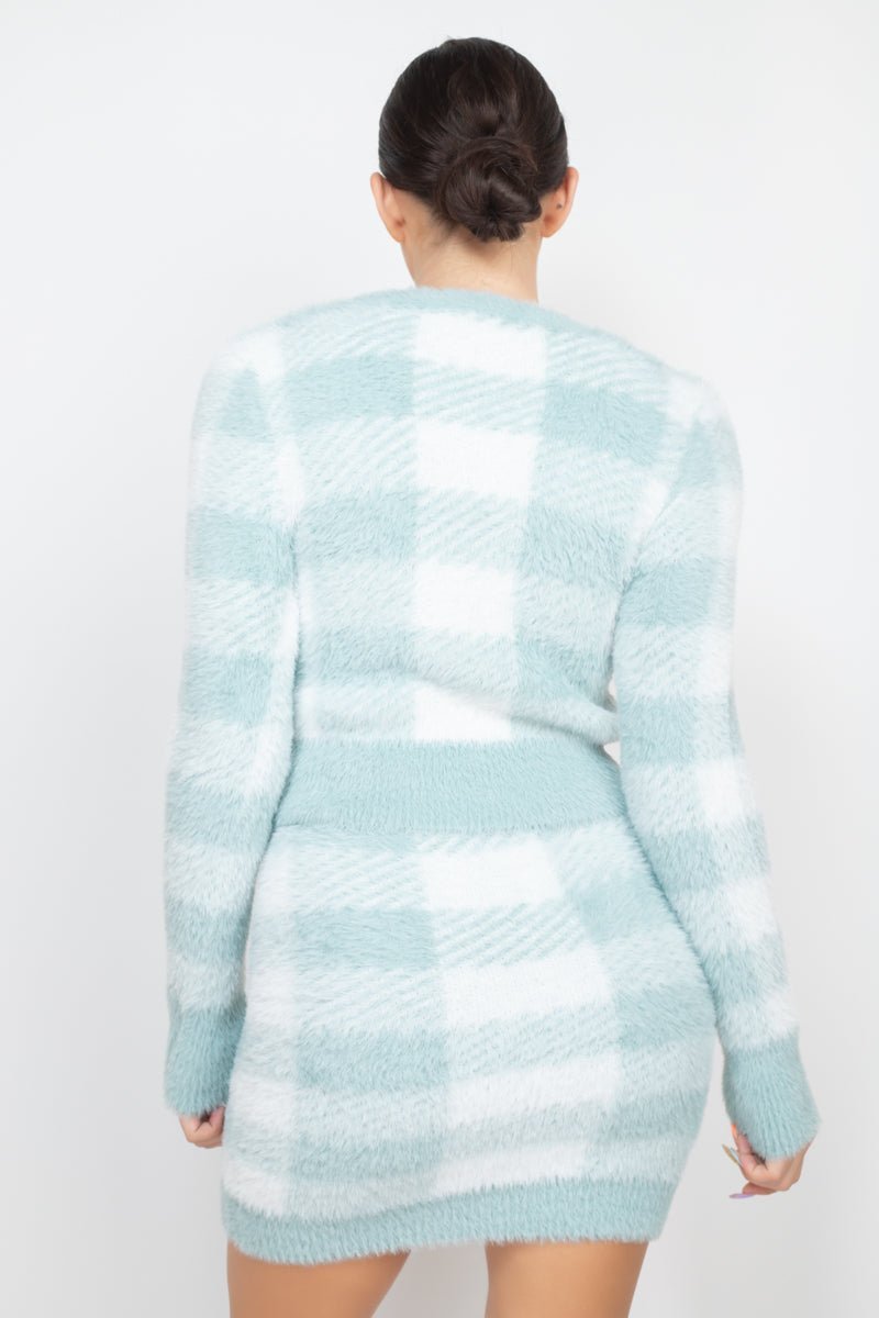 Plaid Button-front Cropped Sweater Cardigan - Passion 4 Fashion USA