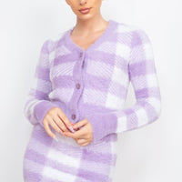 Plaid Button-front Cropped Sweater Cardigan - Passion 4 Fashion USA